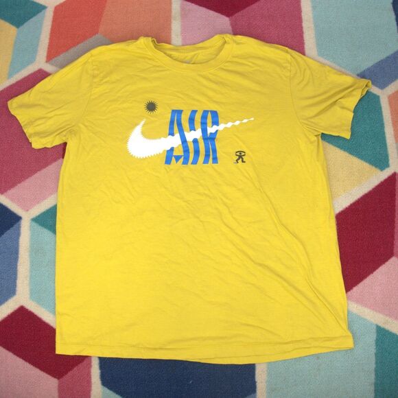 Nike Air DNA T Shirt Graphic Logo Mens Large Running Yellow Retro Swoosh Cotton - Picture 1 of 5